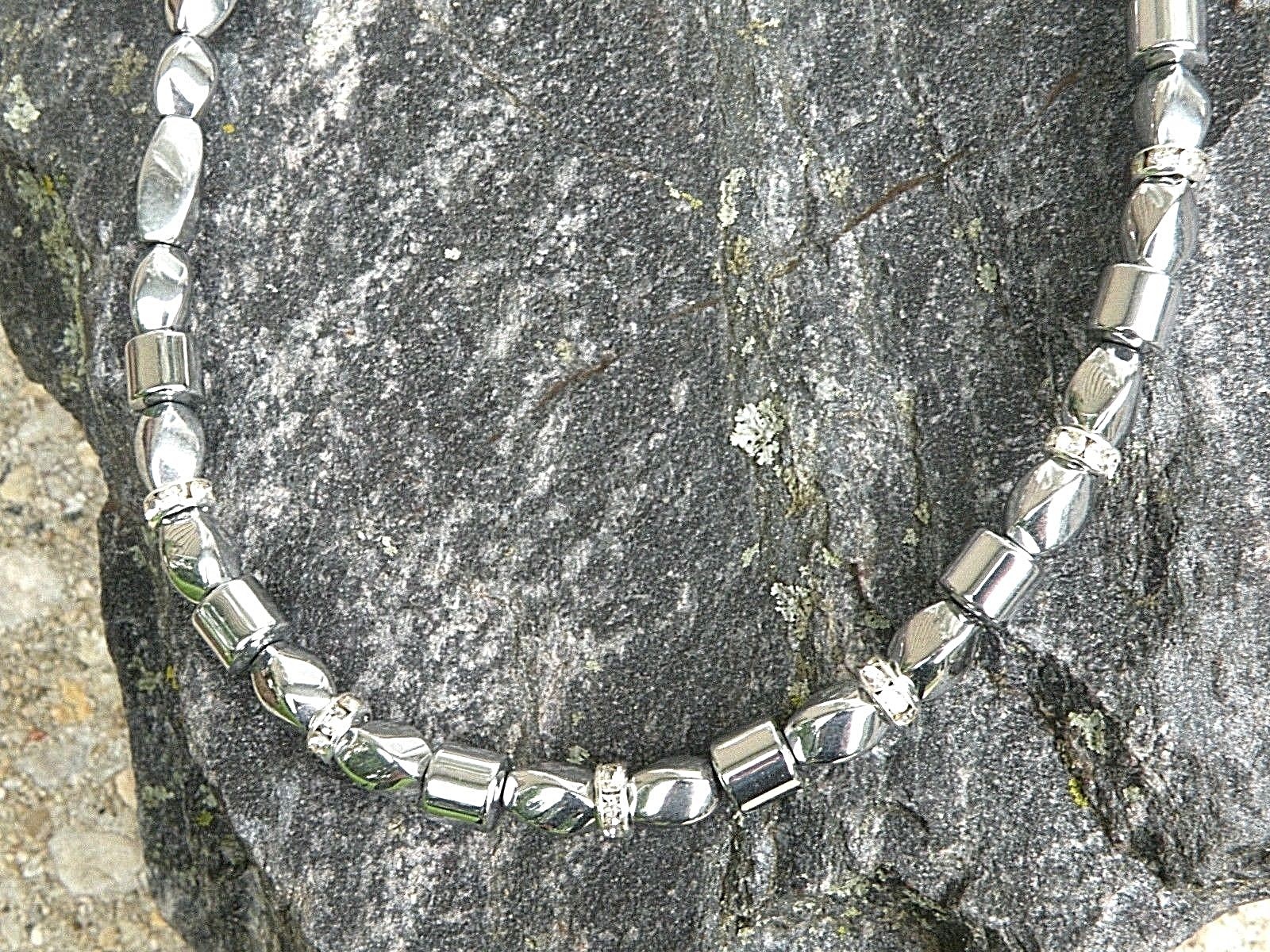Men’s Women’s 100% Silver Magnetic Hematite Bracelet Anklet Necklace 1 Row