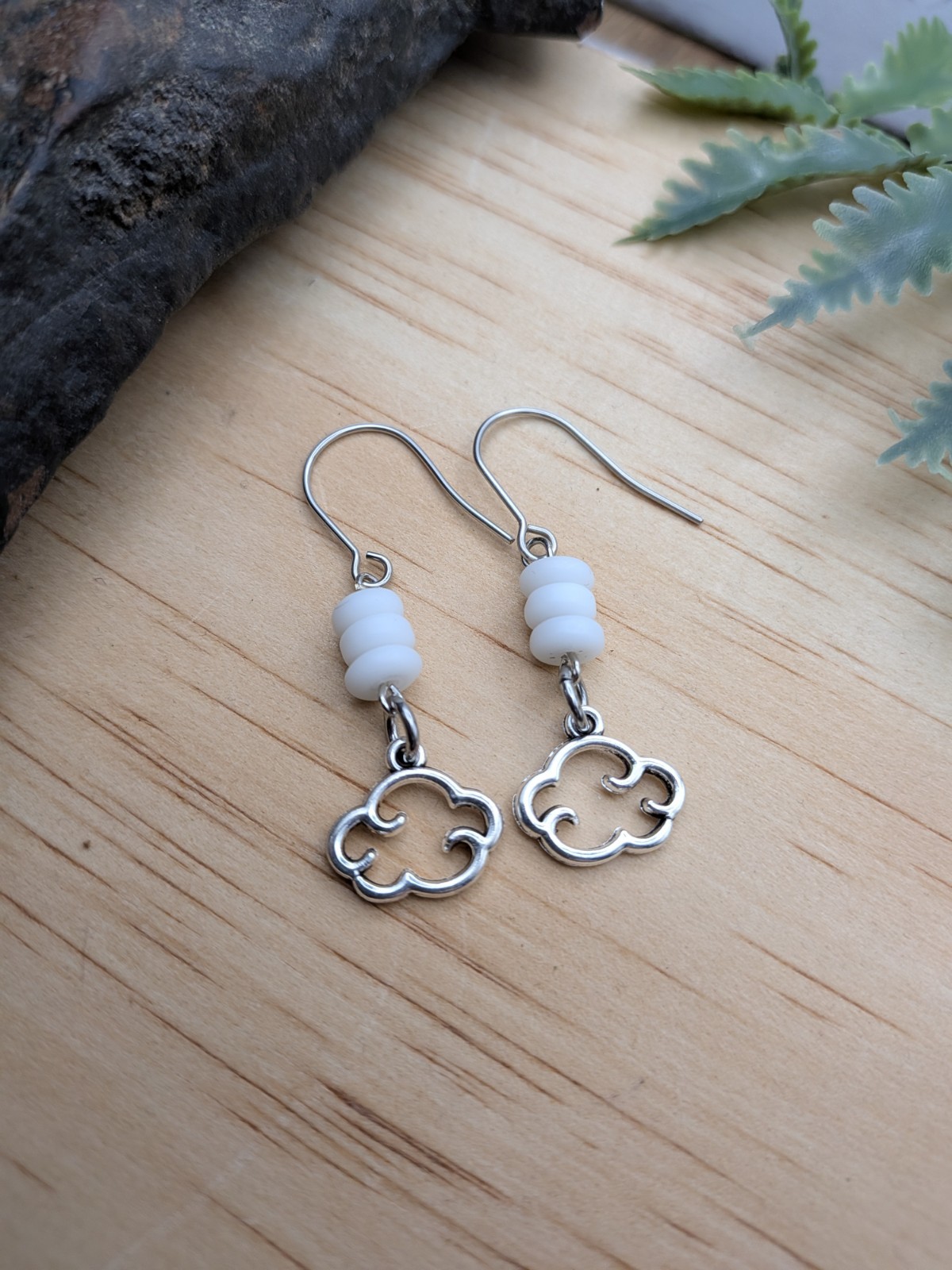 Cloud Earrings, Simple White Beaded Earrings
