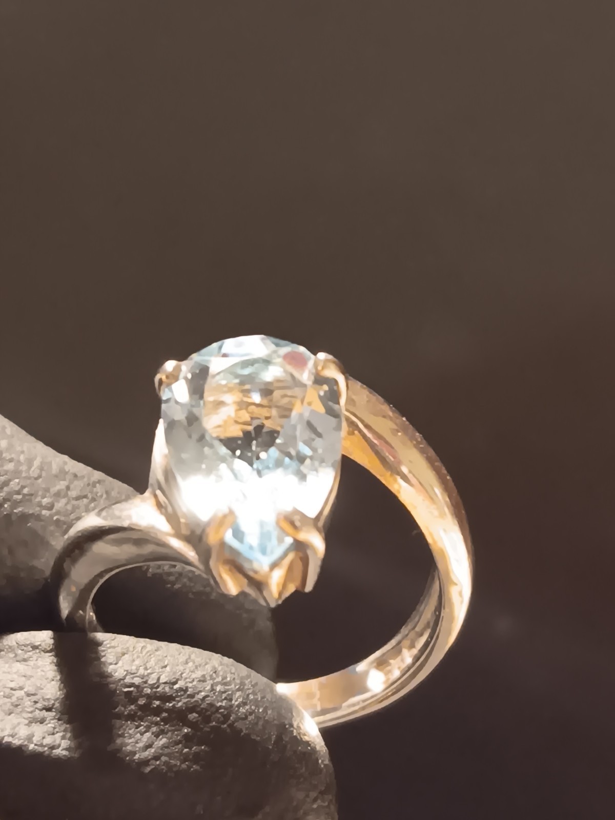 Silver Flawless Blue Topaz Retro Style Pear Shape Ring Size 7
