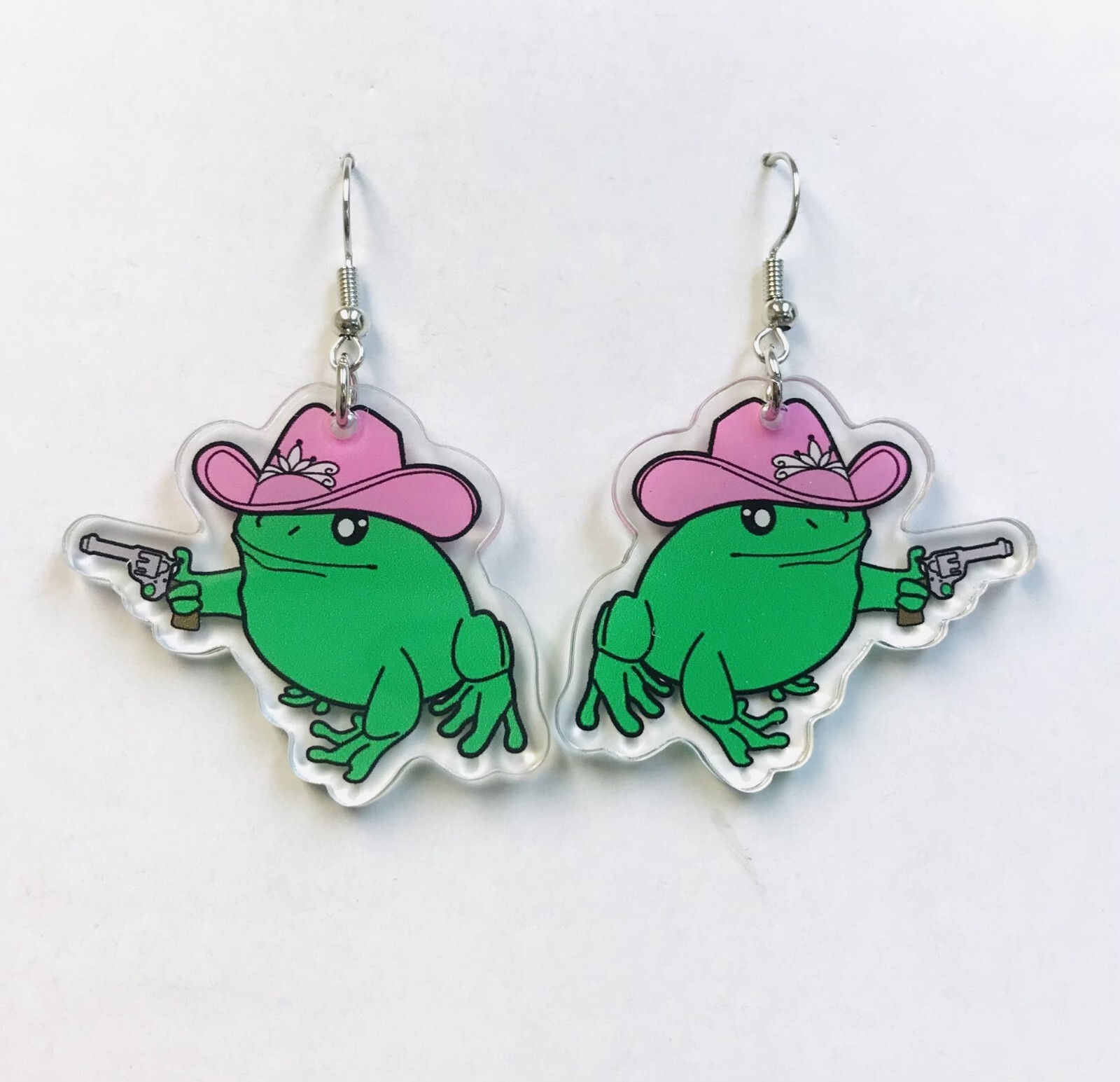 Cowboy Frog Earrings, Acrylic Earrings, Frog Earrings, cottagecore frog .