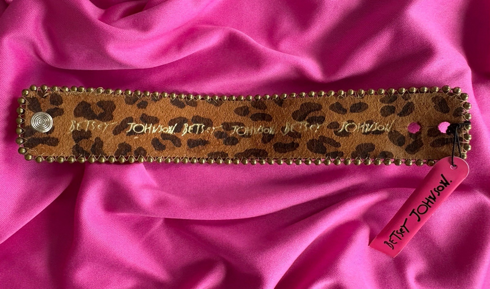 Betsey Johnson Vintage Tattoo Pink Rose Thorn Gold Leather Strap Bracelet RARE