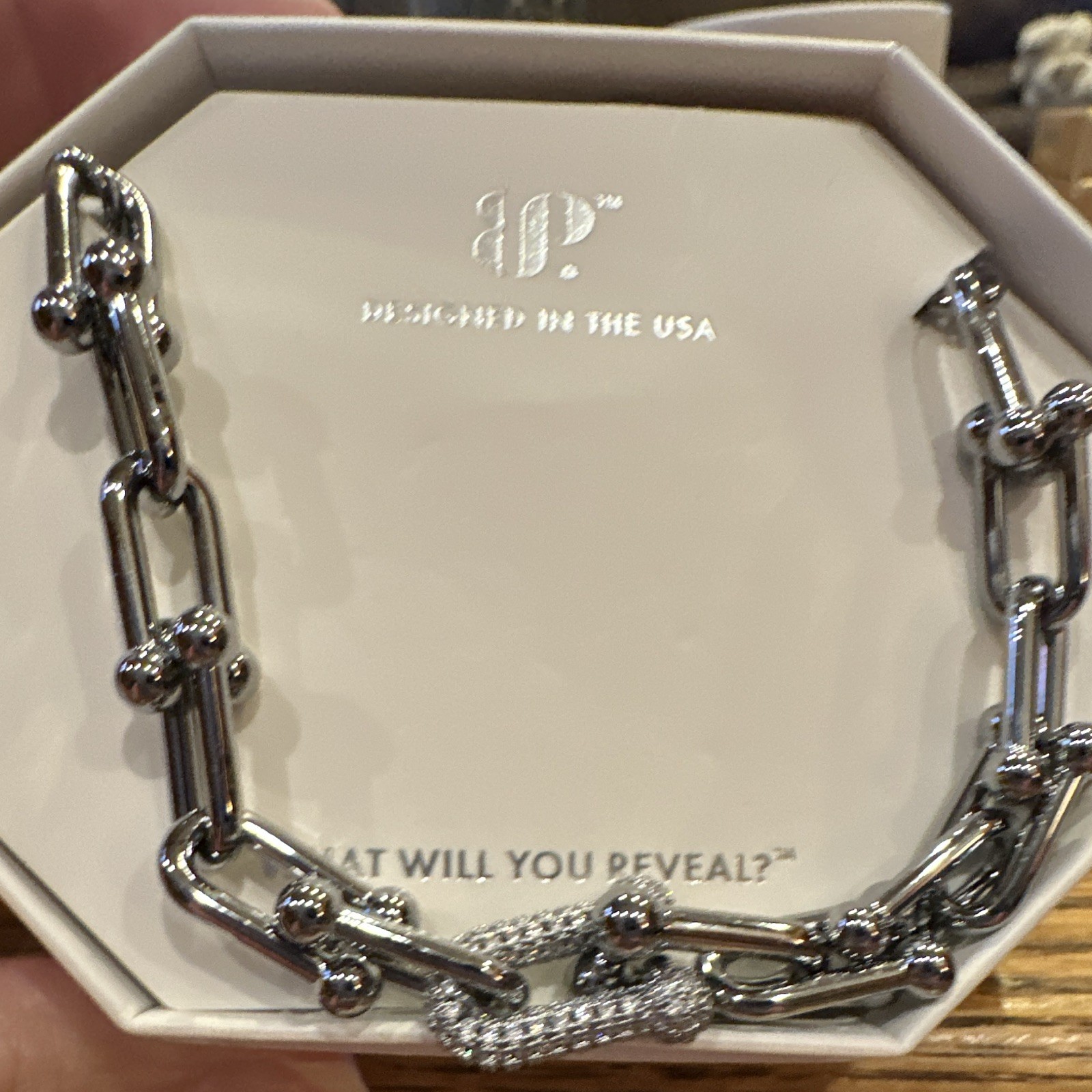 BP NK31541 Hematite Plated Pavé CZ Bar Link Chain Necklace 18″ Adjustable