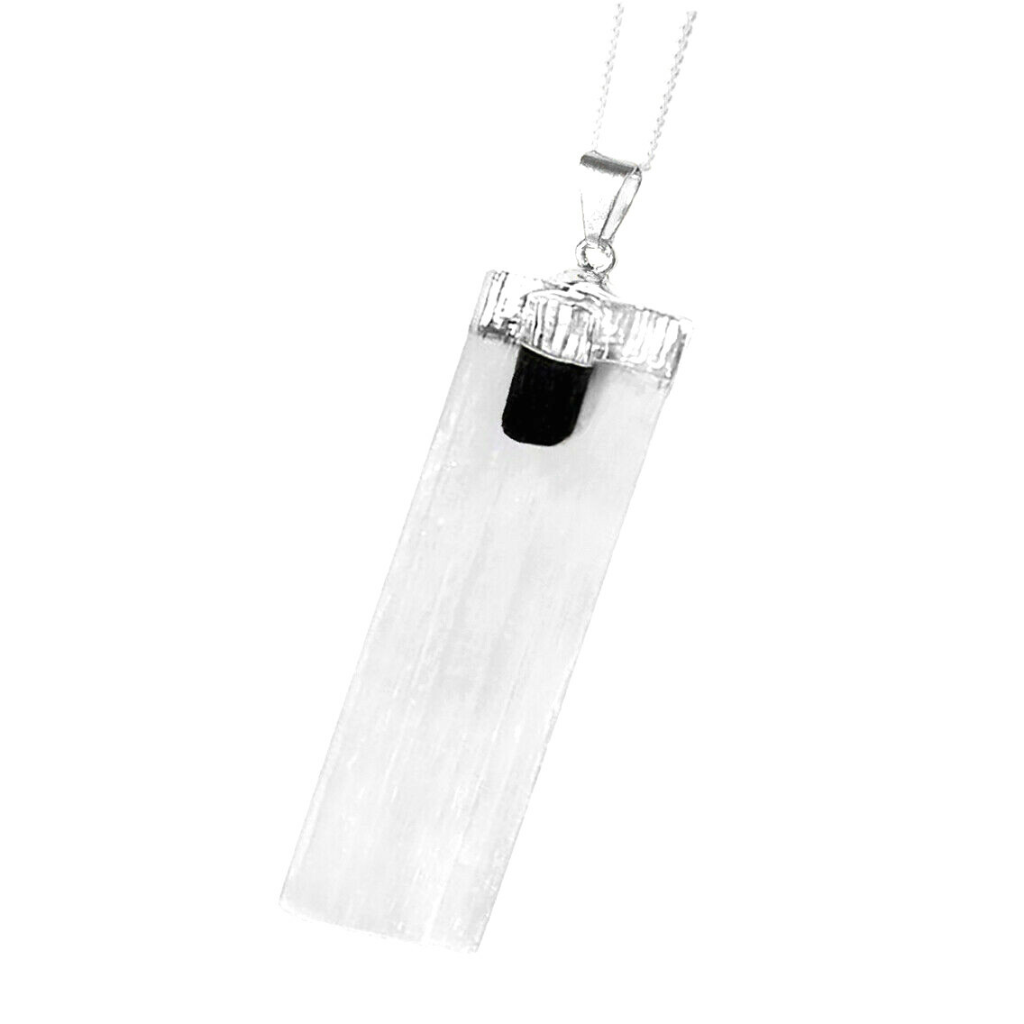 Black Tourmaline SELENITE Crystal Chakra Pendant on 925 Sterling Silver Necklace