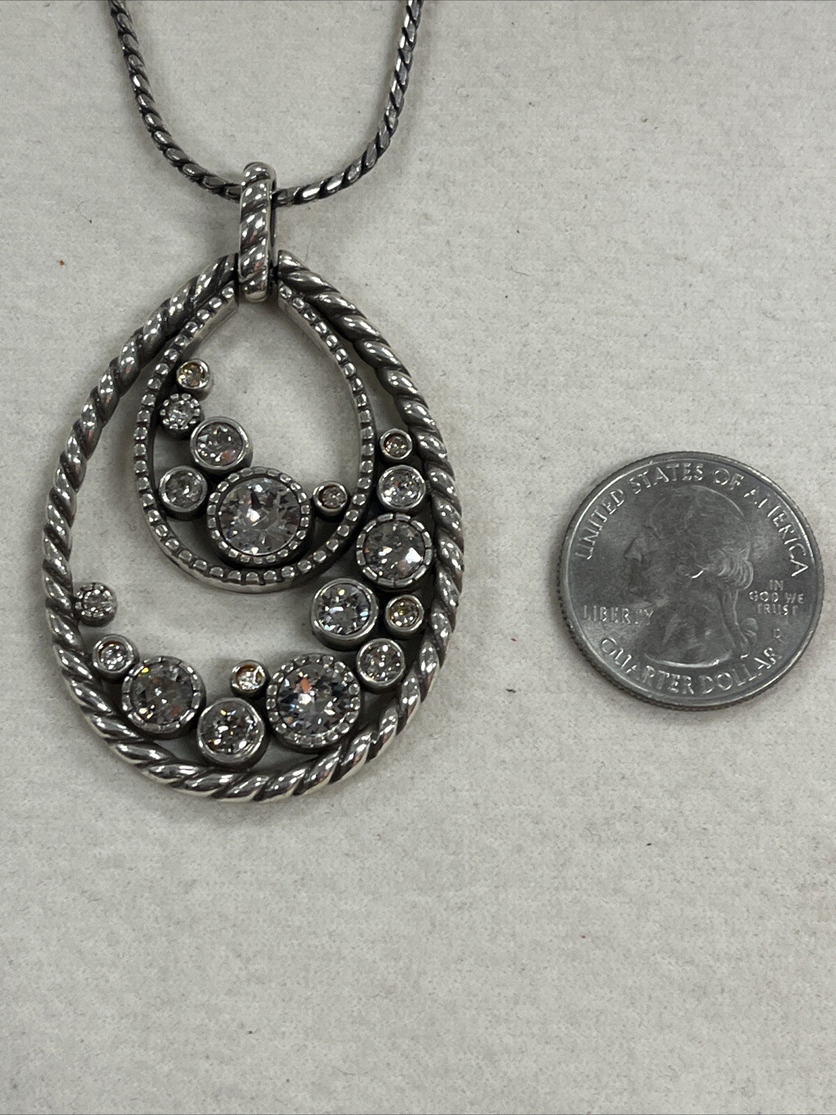 Brighton Silver Toned Halo Clear Crystal Convertible Necklace 38 Inches