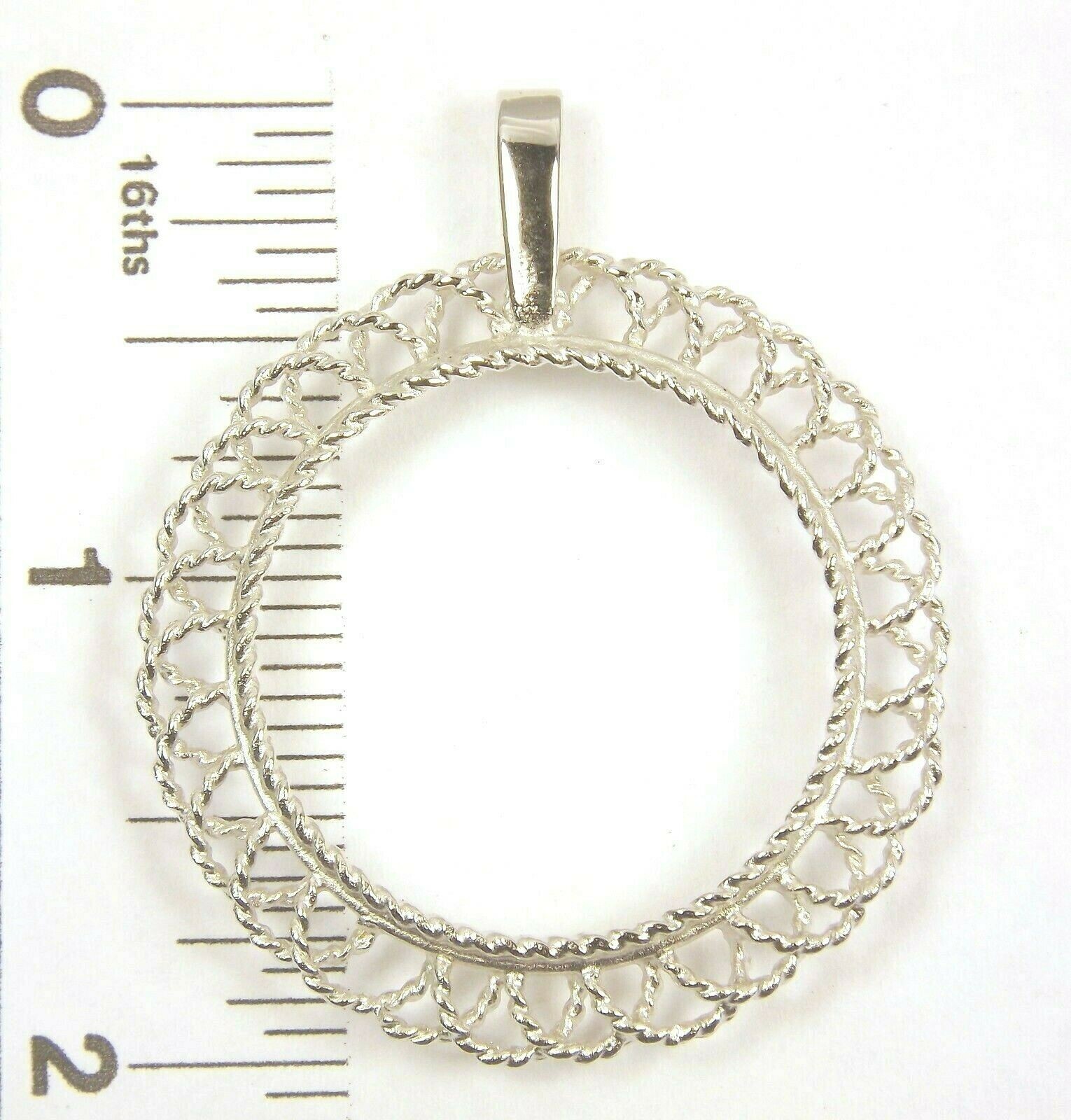 Pendant coin holder frame 50 cent half dollar Sterling silver rope scallop edge