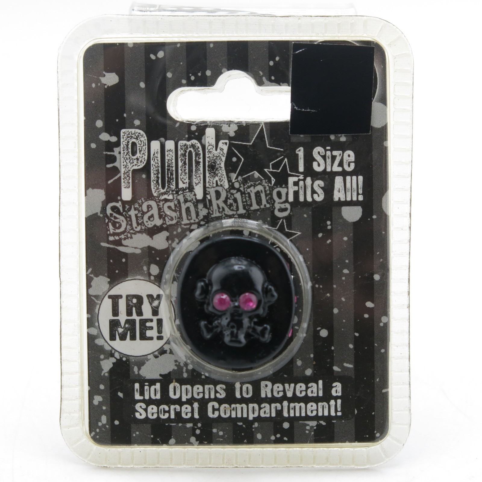 Novelty Inc Punk Stash Ring Skull Black Red Eyes Secret Compartment 2007 New