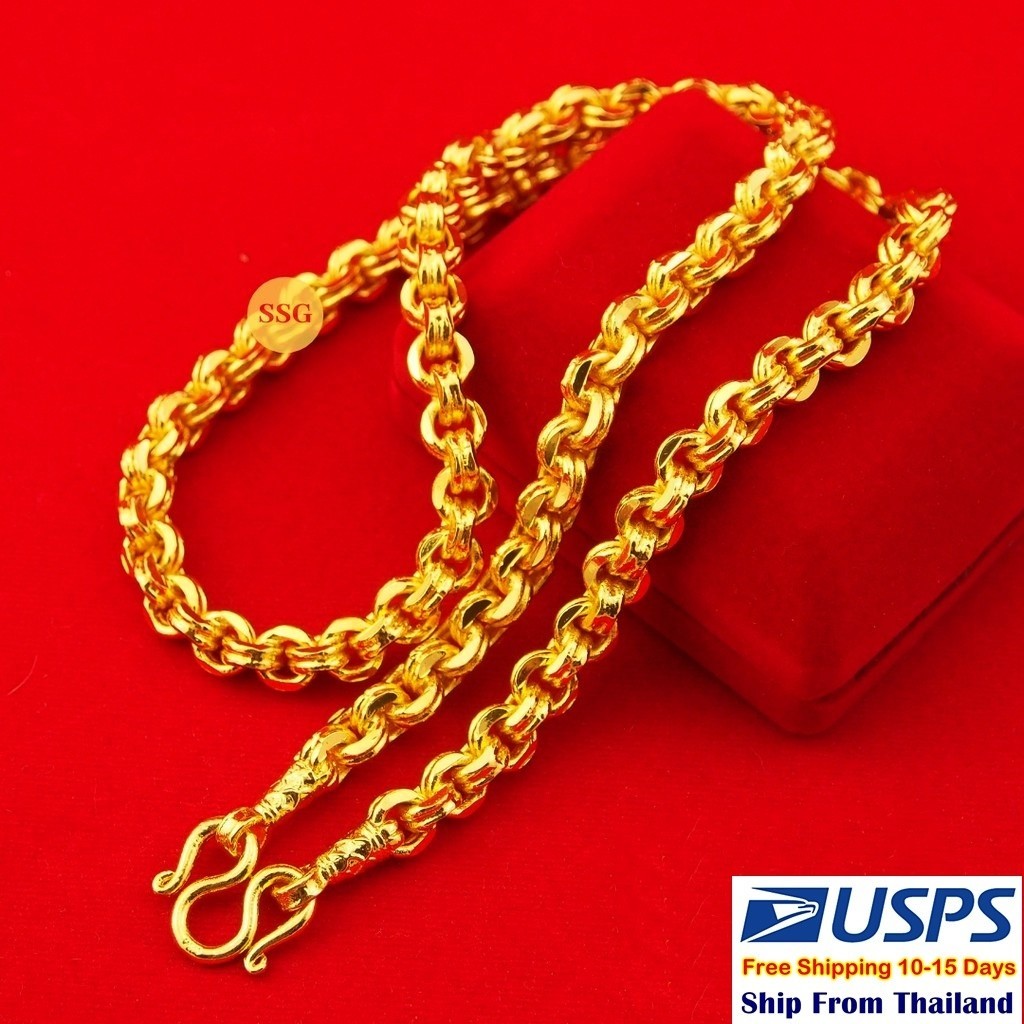H10 Necklace 24k Gold Plated Men Women Jewelry Weight 8 Baht 26″ Double ring Gem