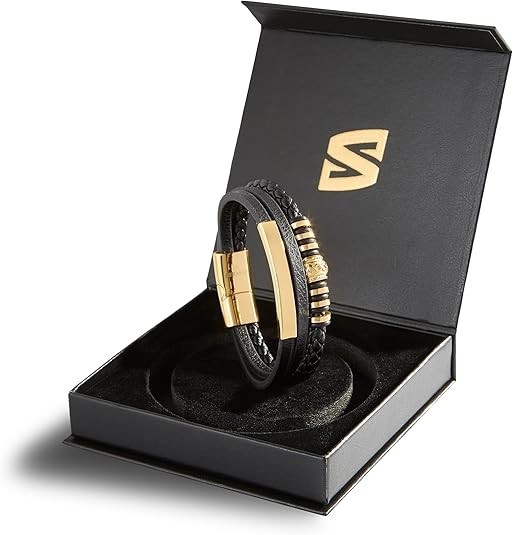 Pulsera Cuero Premium Para Hombre Cierre de Acero Inoxidable Tres Colores Nueva