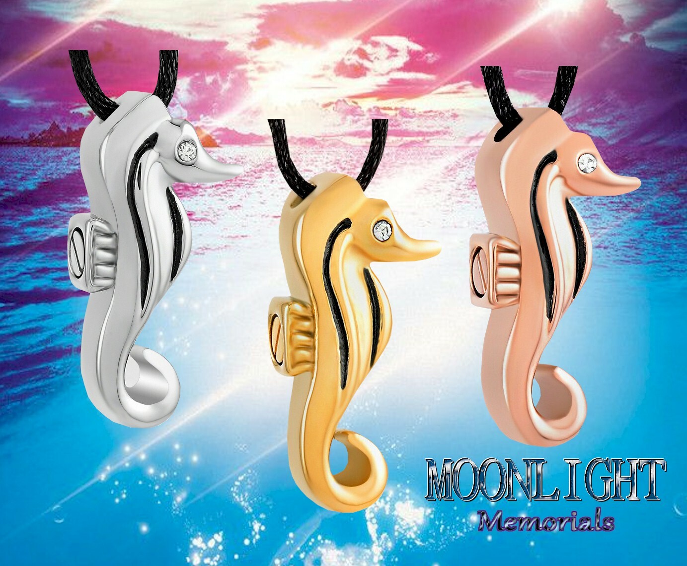 New Seahorse Cremation Sea horse Urn Keepsake Ashes Memorial Necklace