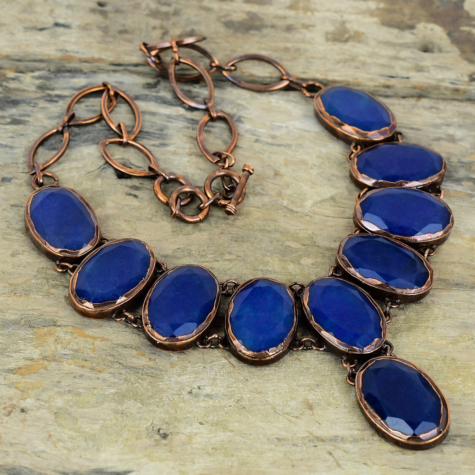 Blue Saphire Copper Gift For Bestie Electroformed Adjustable Necklace 18.0″