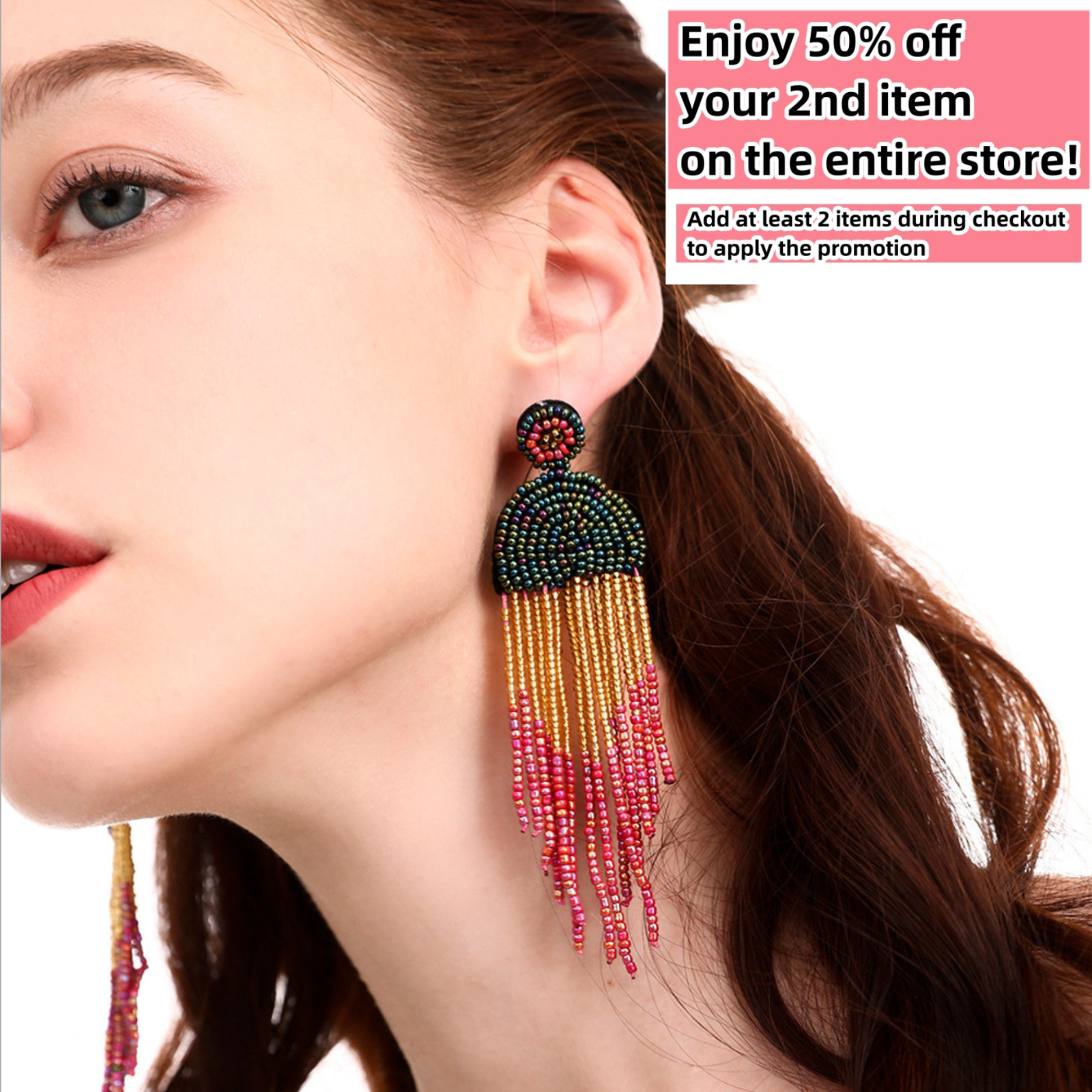 Bohemian BOHO Fringe Drop Earrings Seed Beads Tassel Handmade Ethnic Jewelry