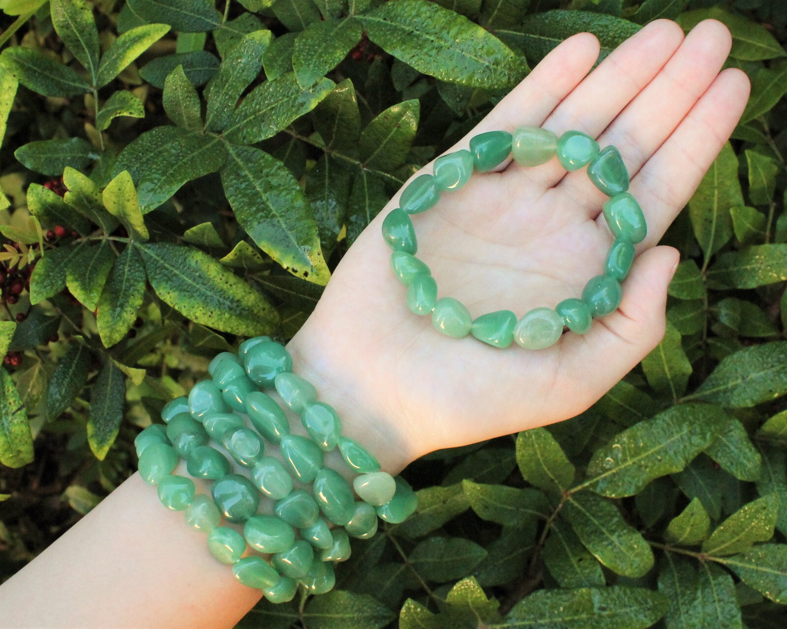 Green Aventurine Tumbled Gemstone Bracelet 6-8 mm Stones (Stretch, Nugget, Gift)