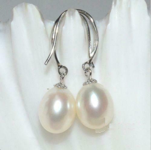 natural 9X11MM AAA south sea white pearl earrings 14K white GOLD