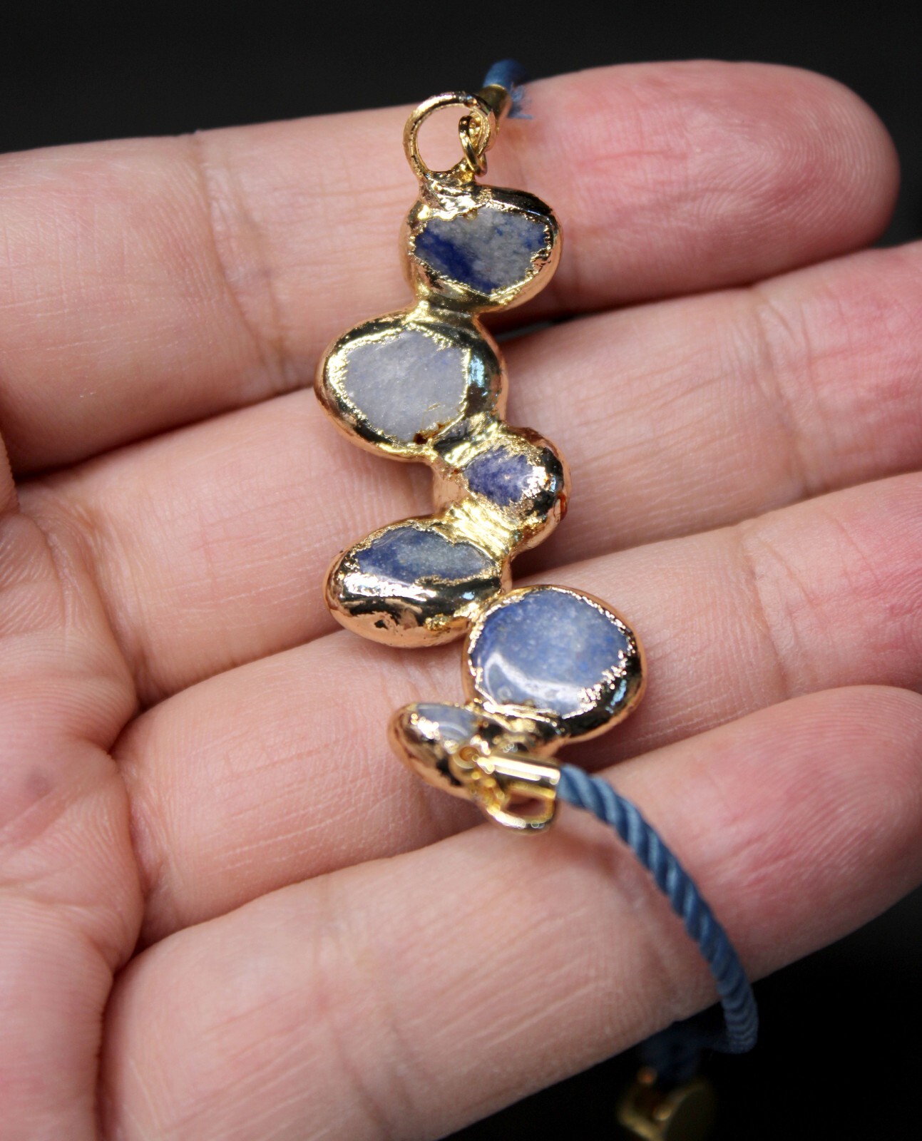 Handcrafted & Gold Plated Copper Adjustable Bracelet with Chalcedony Gemstones
