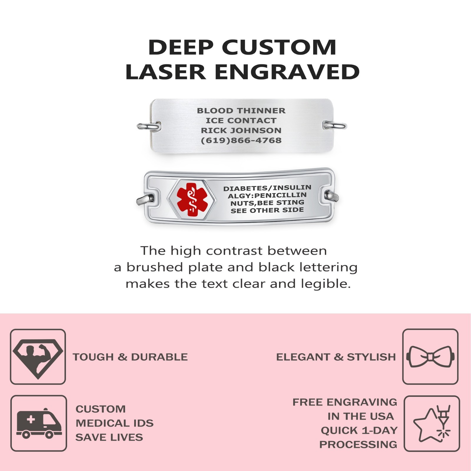 Divoti Custom Engraved Rect Classic Medical ID Tag