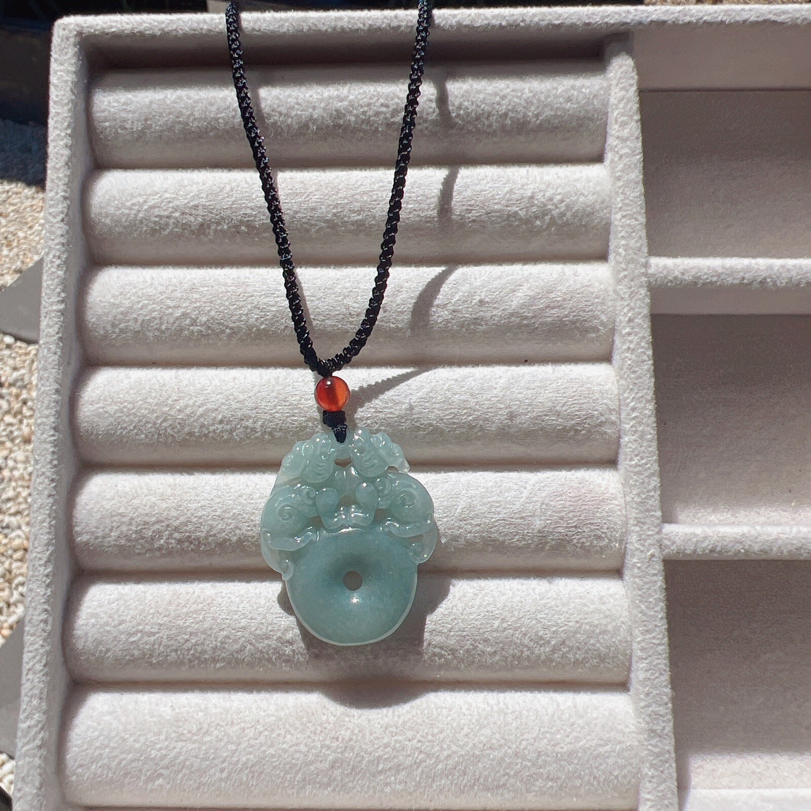 Good Quality Natural Burma Jade Sky Blue Jade Pixiu Pendant Necklace