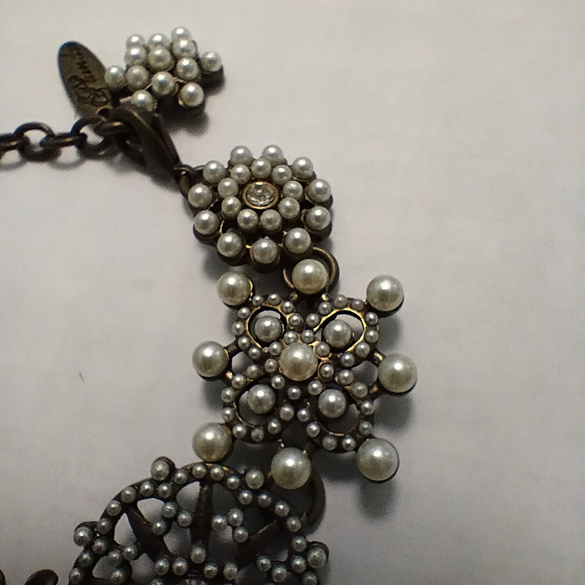 Plunder Design Signed Clear Rhinestone and Faux Pearl Bracelet with Extender