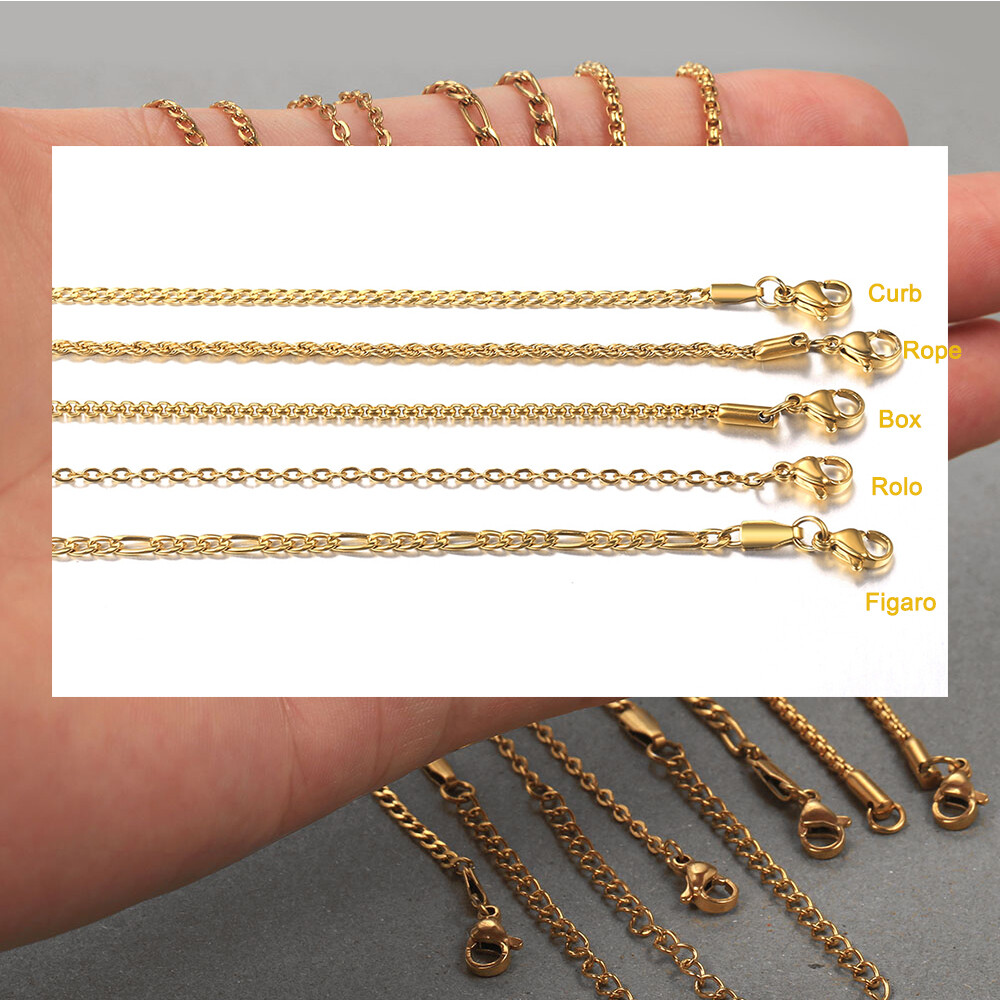 Gold Plated Letters Pendant Necklace Stainless Steel Box/Figaro/Rolo/Curb Chain