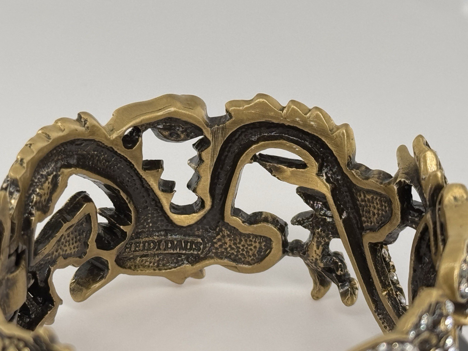 Rare Dragons Heidi Daus Signed Hinge Cuff Bracelet w/ White+Black Swarovski Gems