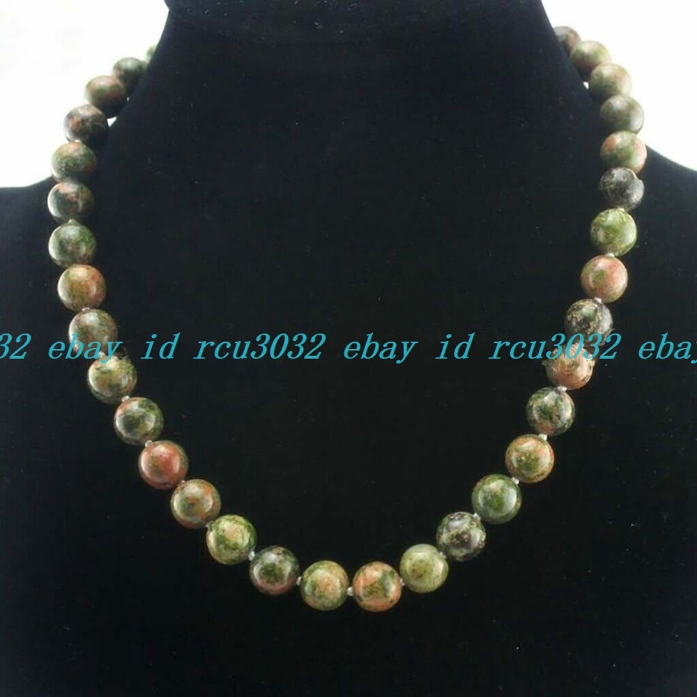 Fashion 10mm Natural Green Multicolor Unakite Round Gems Beads Necklace 18-36″