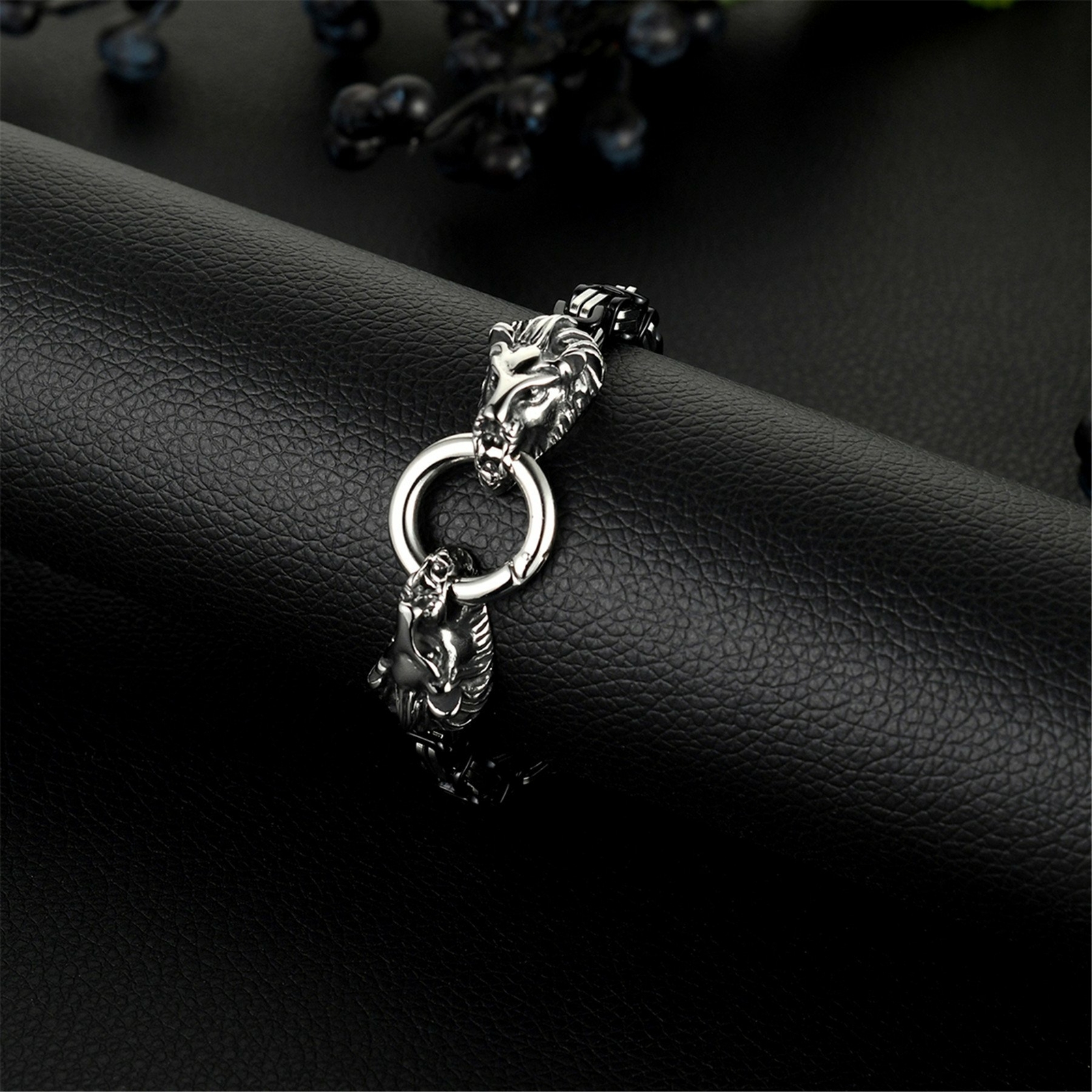 Lion Head Byzantine Box Link Chain Bracelet For Men 316L Stainless Steel Heavy