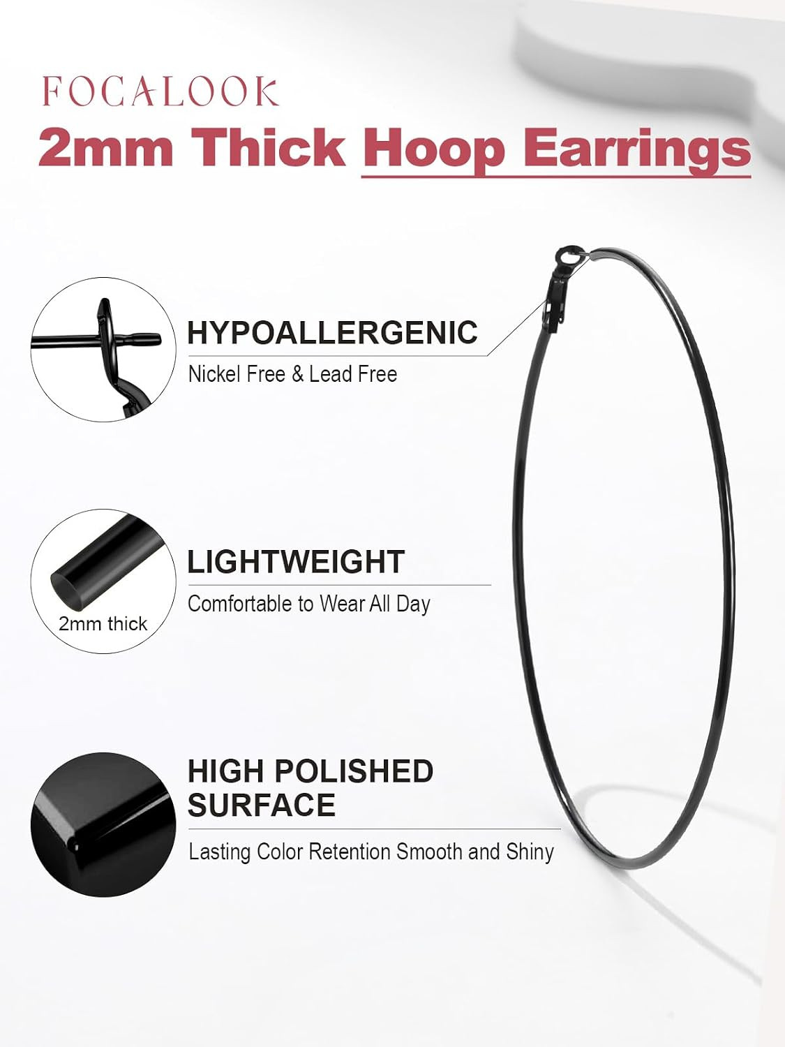 14K Gold Plated Lightweight Large Hoops| 2Mm Thin Hoop Earrings for Women 30/40/