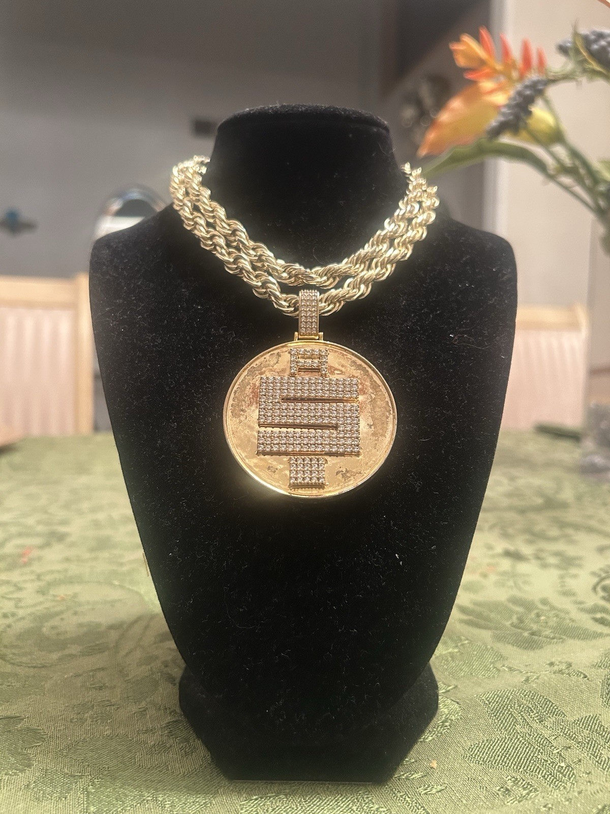 NIPSEY Hussle AllMoney In Gold Over Silver Pendant, 26” 8mm StainlessSteel Chain