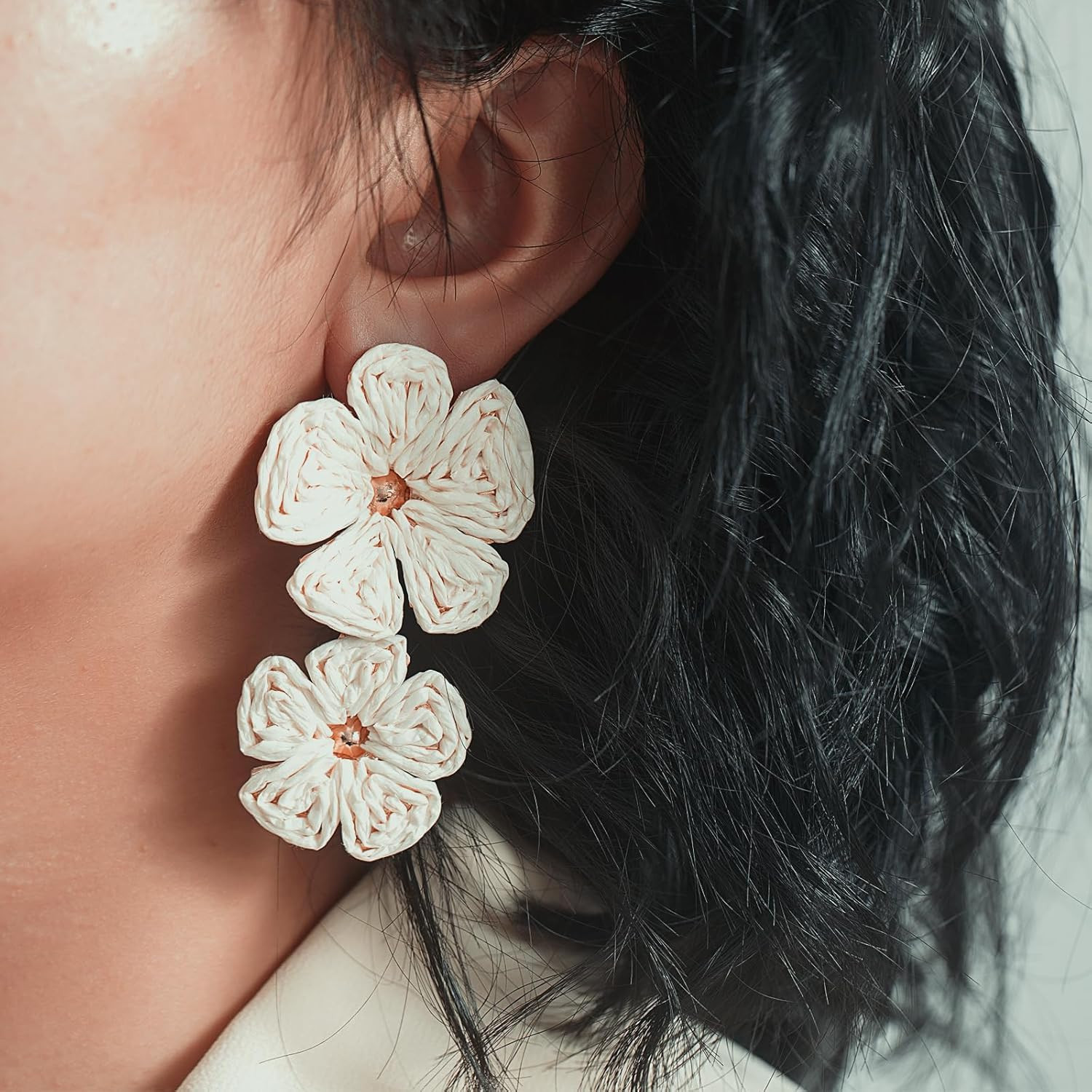 Boho Flower Earrings Statement Raffia Dangle Earrings Cute Floral Jewelry Trendy