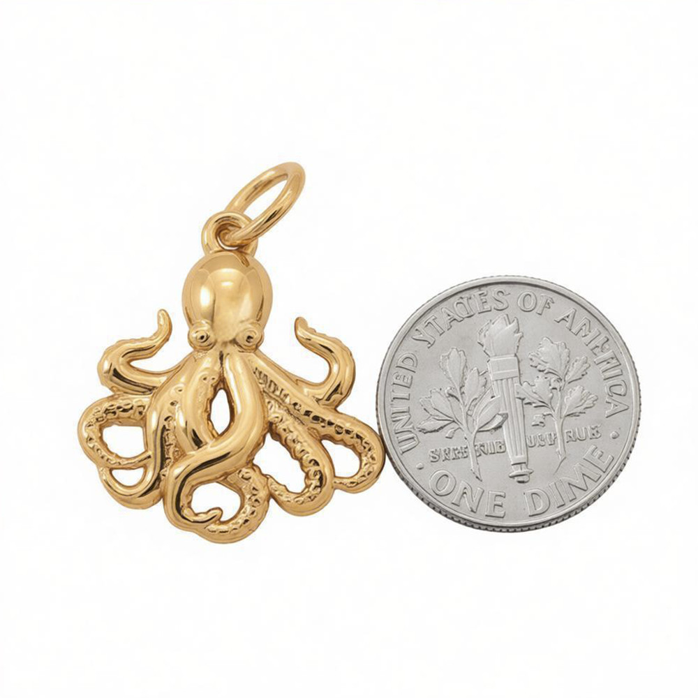 3D Gold Octopus Pendant Charm Sea Life Ocean Creature For Necklace Minimalist