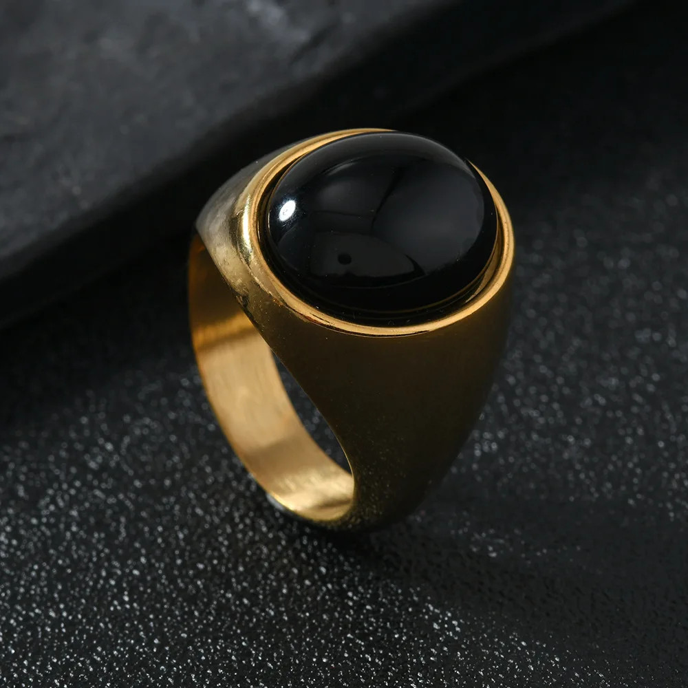 Stainless Steel Stone Ring Oval Tension Setting Vintage Wedding Unisex Jewelry