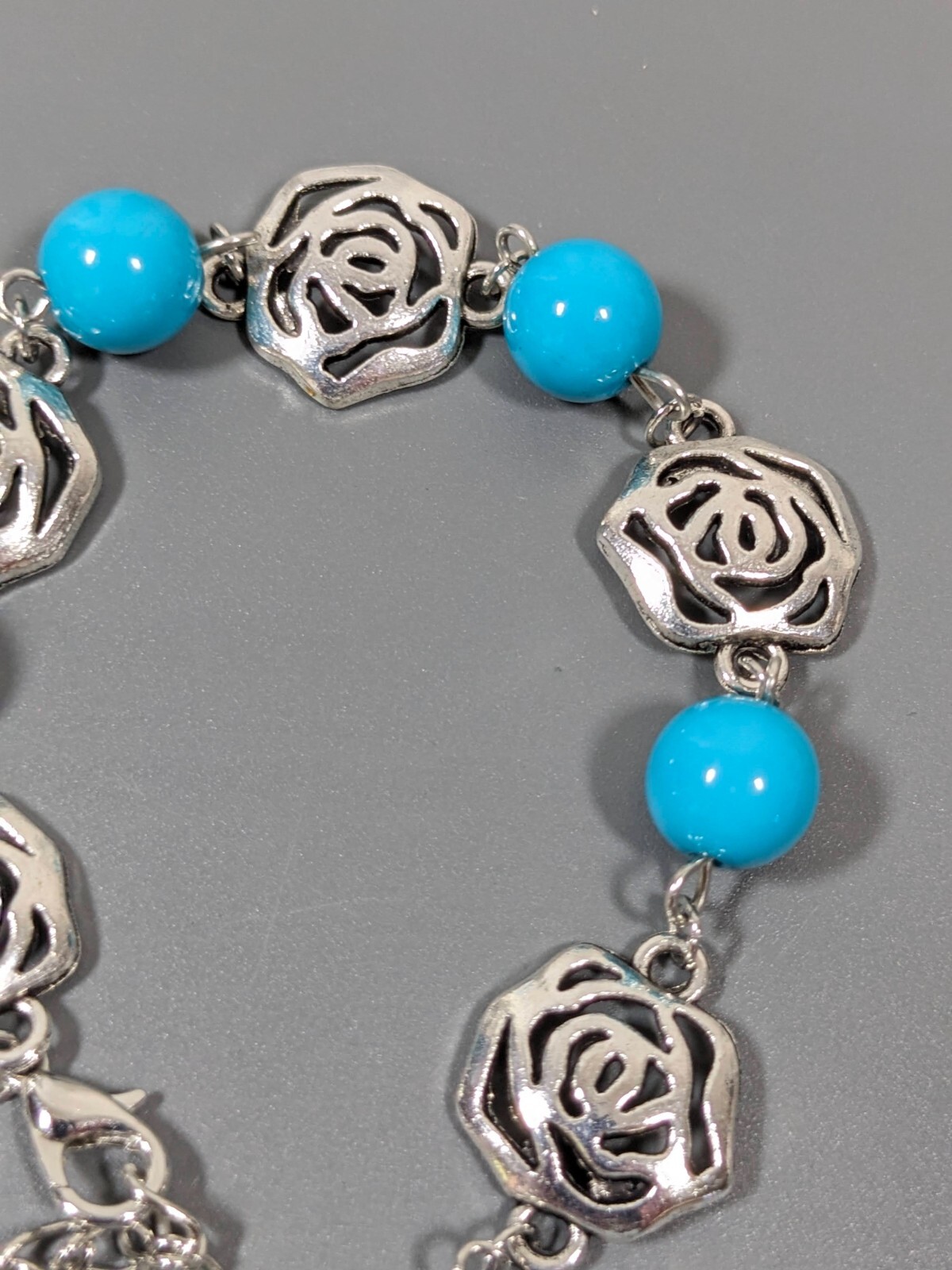 Beachy Coastal Aqua Blue Acrylic Faux Pearl Toggle Bracelet Chunky 9 in