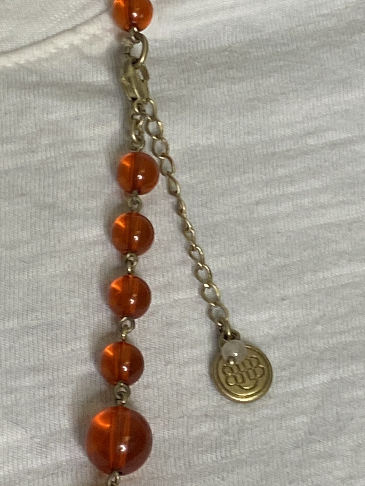 Bill Blass Orange Beaded Necklace Vintage 1980 Goldtone