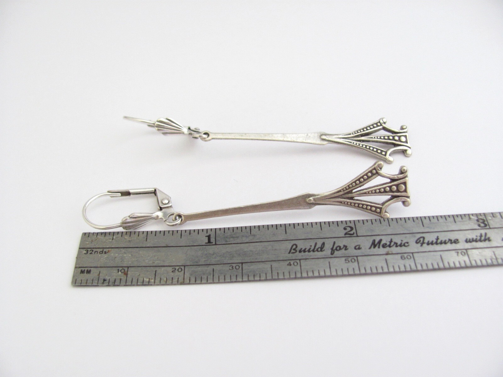 Art Deco Earrings Vintage Design Antiqued Silver Plate Victorian Cosplay Gift