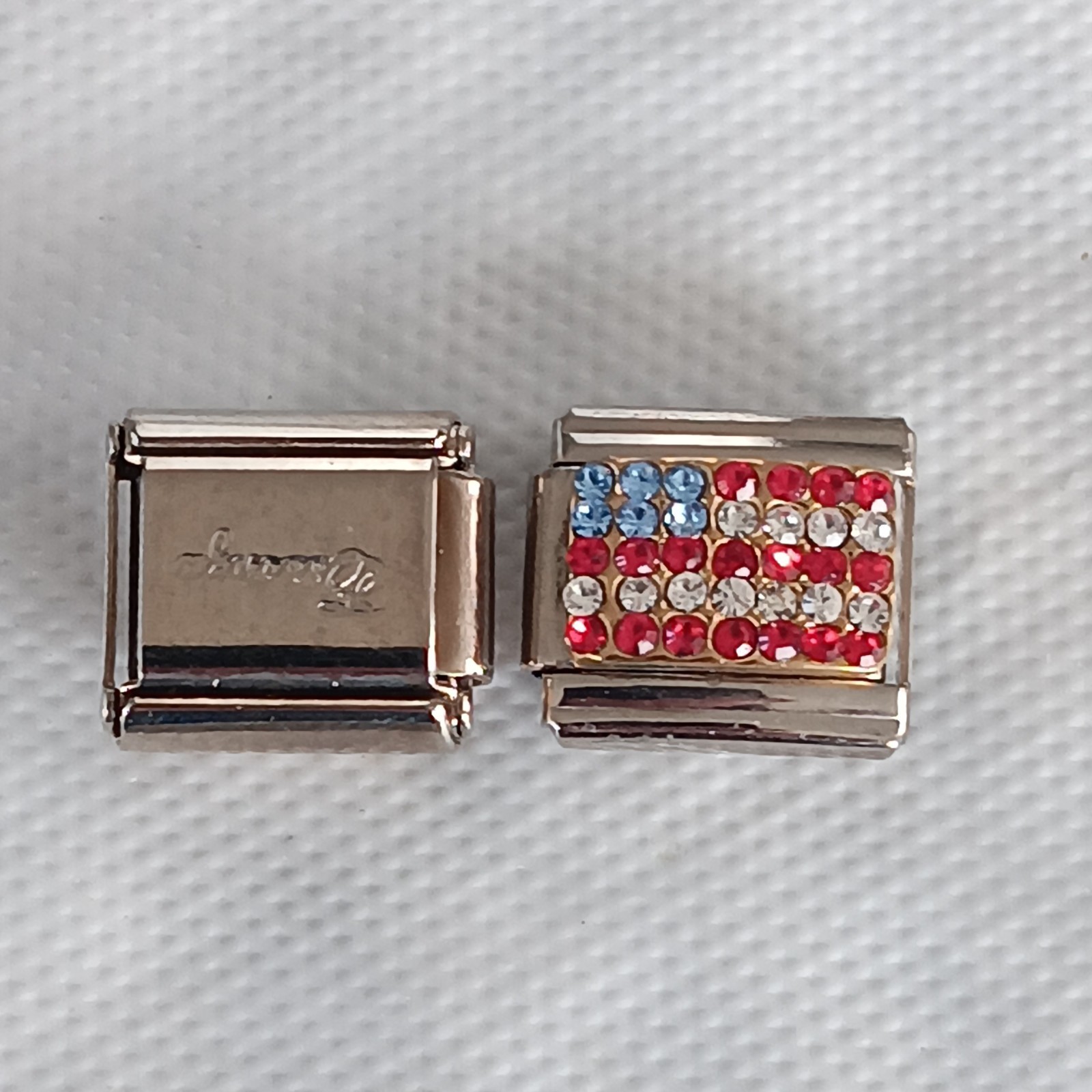 Italian Charm Link Crystal Stones Flag-Inspired Fits 9mm USA.