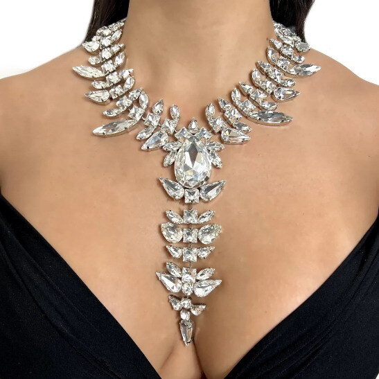 Women Rhinestone Necklace Floral Droplet Fashion Jewel Sexy Body Chain 13019