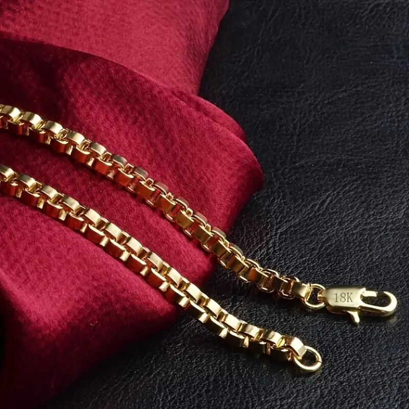 Hip Hop 18K Stamped Premium Gold Plated Brass Box 4mm 20″ ~ 28″ Chain Necklace