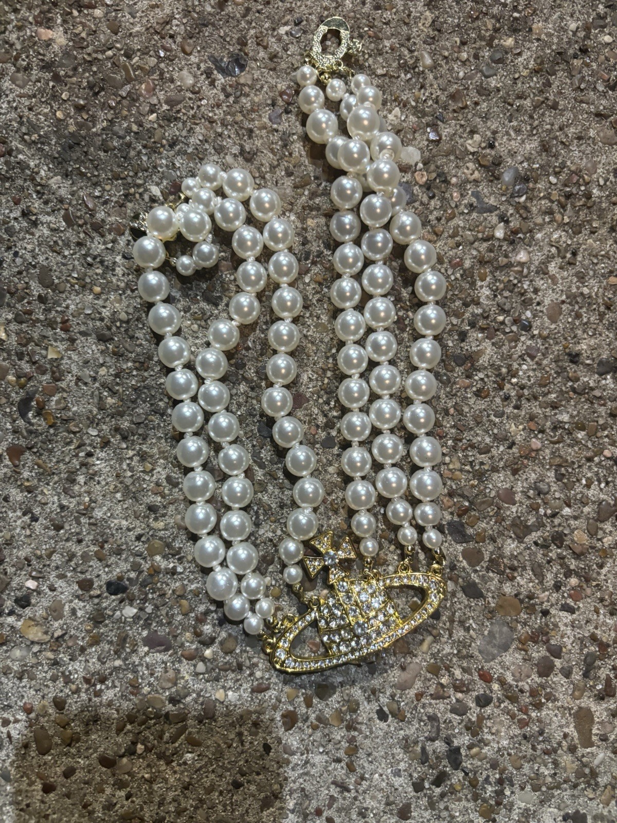 Vivienne Westwood Orb Triple Pearl Choker Necklace Silver With Gift Box
