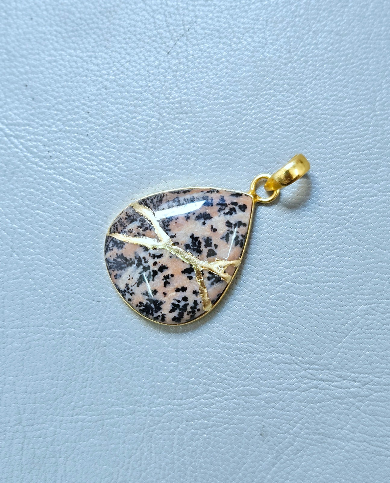 Necklace Dendritic Agate Pendant Kintsugi Art Brass Gold Plated Jewelry Gift