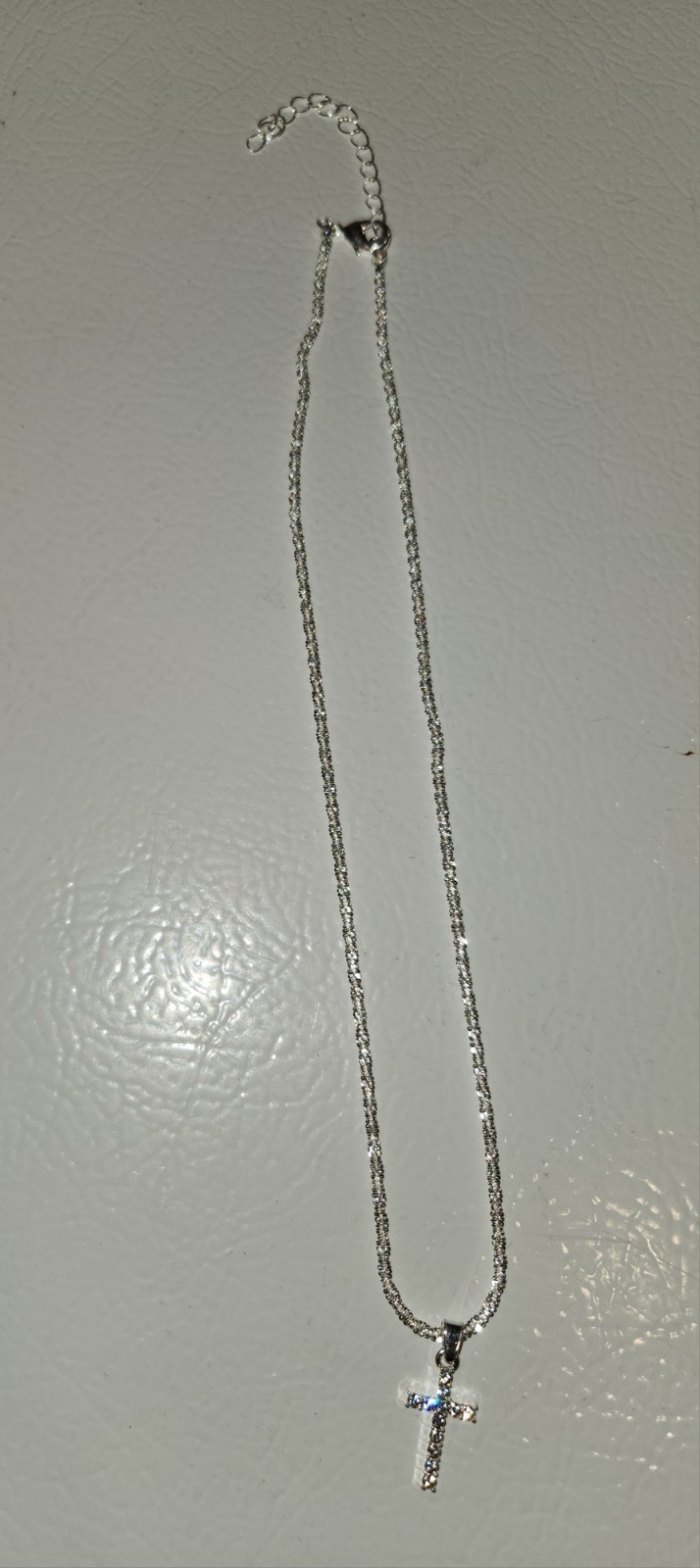 New 925 Sterling Silver Cross Necklace with Zirconias 16″ w 2″ Extender 10266