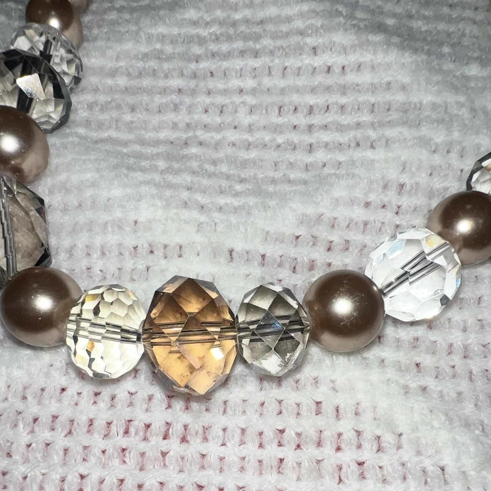 White House Black Market Brown Simulated Pearl Crystal Beaded Necklace Adjust