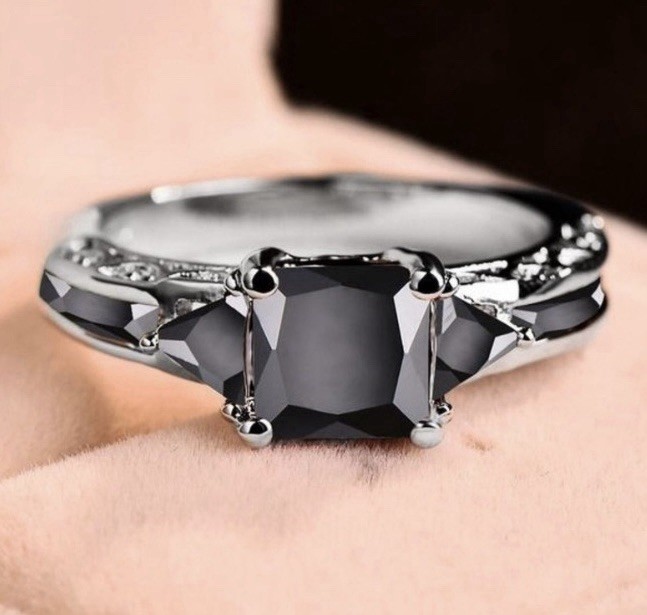 Beautiful Black Sapphire Square Earrings & Ring Size 10.5 Set