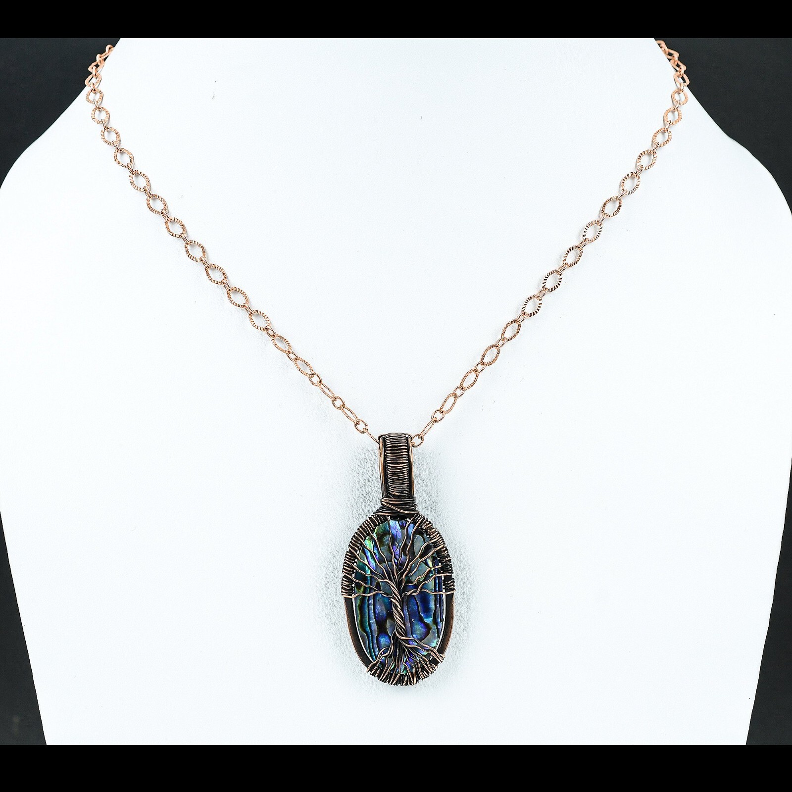 Abalone Shell Copper Gift For Love Wire Wrapped Tree Of Life Pendant 2.36″