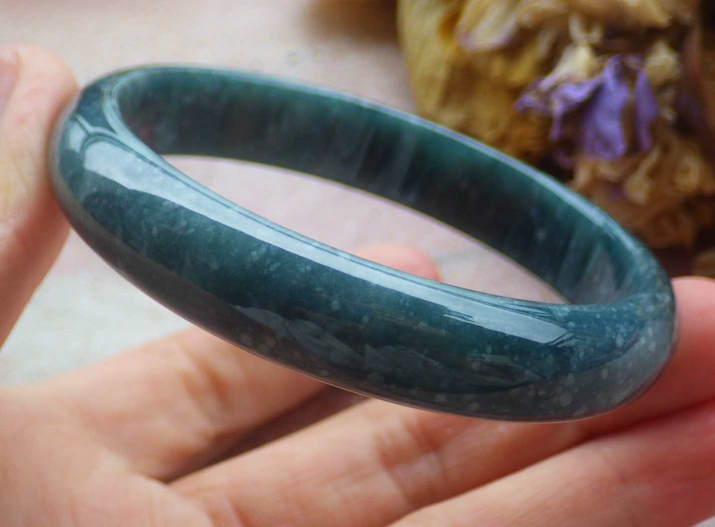 Video Certified Dark Green A JADE JADEITE Round Bangle Bracelet 59mm 419941 TS