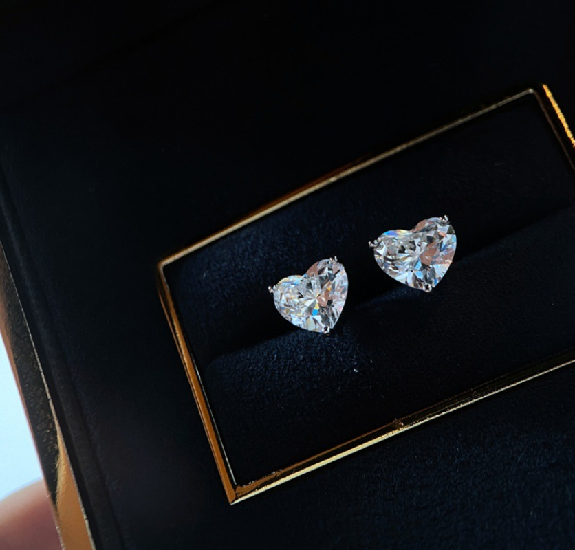 3/4/5mm Sterling silver stud earrings Heart Clear CZ prong setting Gift H5
