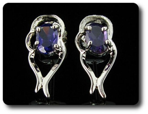 2x7mm 18K White Gold Plated Amethyst Earrings