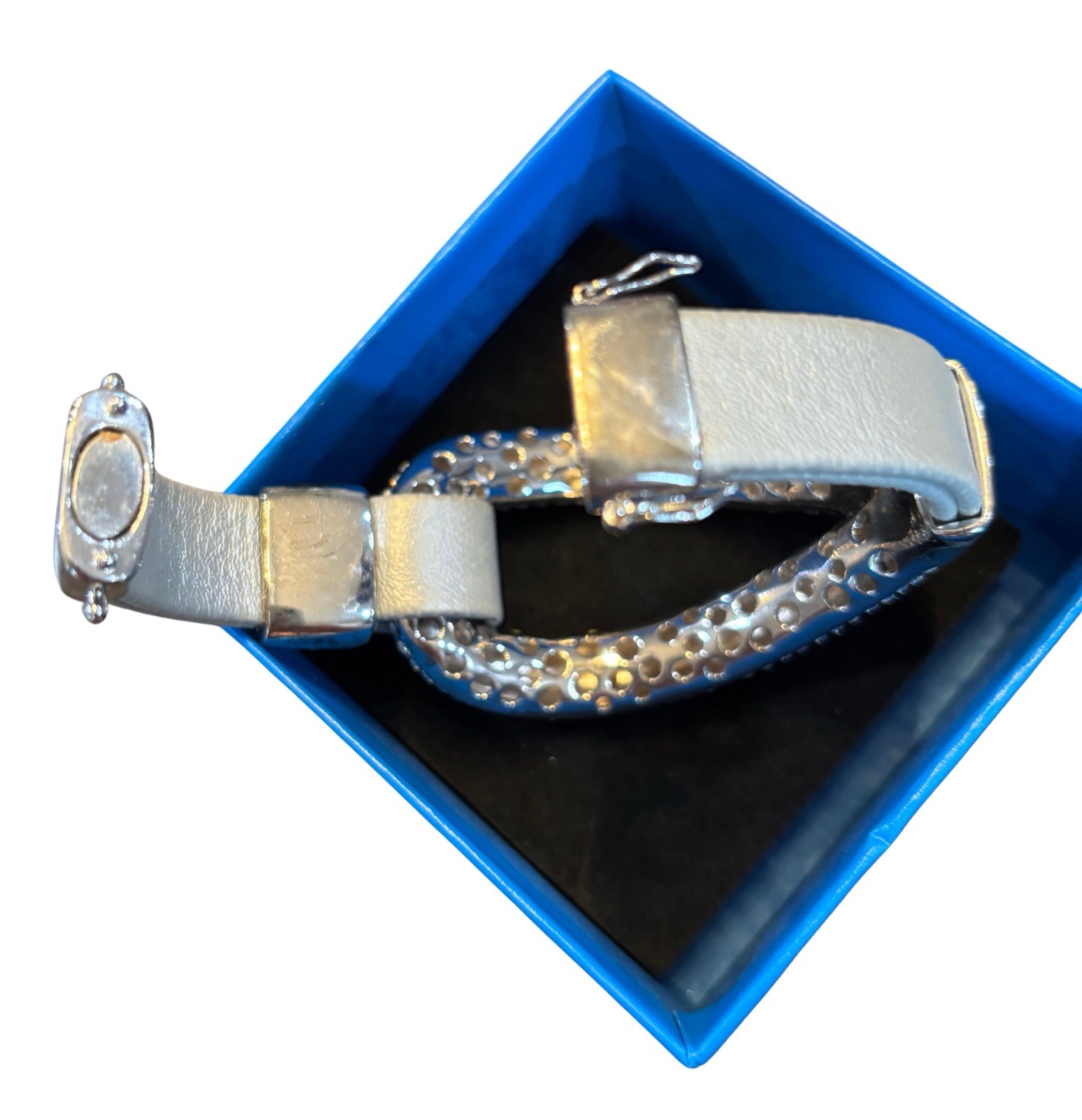 Joan Boyce Bracelet Silver-in-color Comfort Leather Rhinestones Magnetic Closure