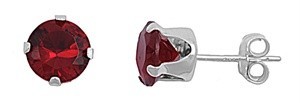 Sterling Silver Garnet CZ Stud Earrings Round Brilliant Cut Fine 925 Nickel Free