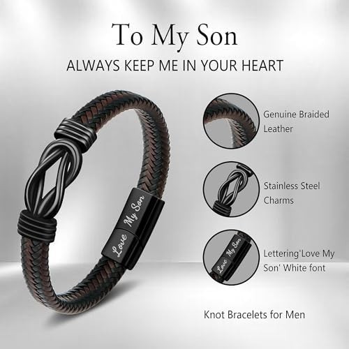 To My Son Bracelet from Dad Gifts for Son Men Leather Bracelets for Teen Gift..