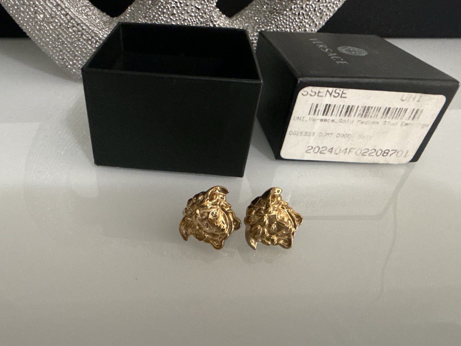 Authentic Versace Gold Medusa Stud Earrings DG2E553 w/ Box & SSENSE Tag