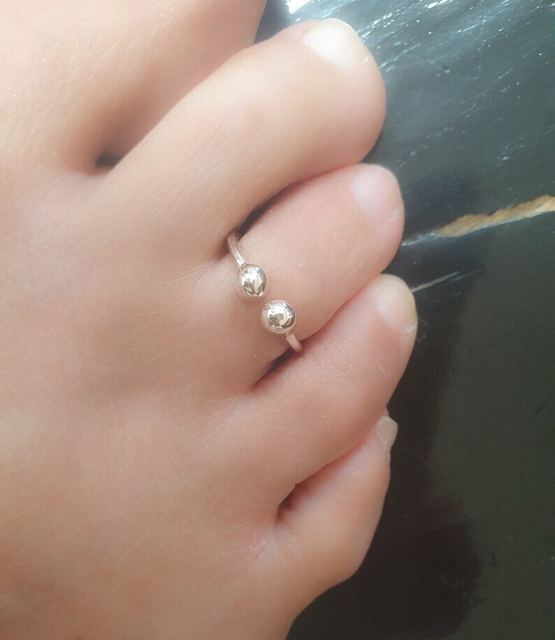 WOMEN’S Foot Jewelry Solid Metal 925 Silver Adjustable Double Ball Open Toe Ring